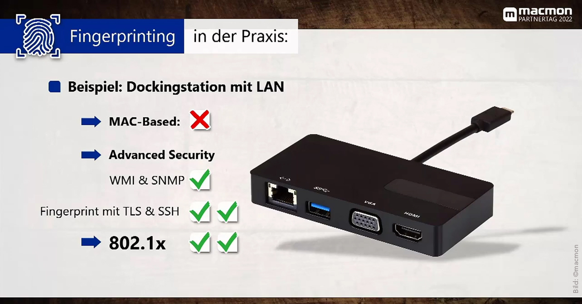 Bildtitel: Fingerprinting mit macmon NAC und TAKENET